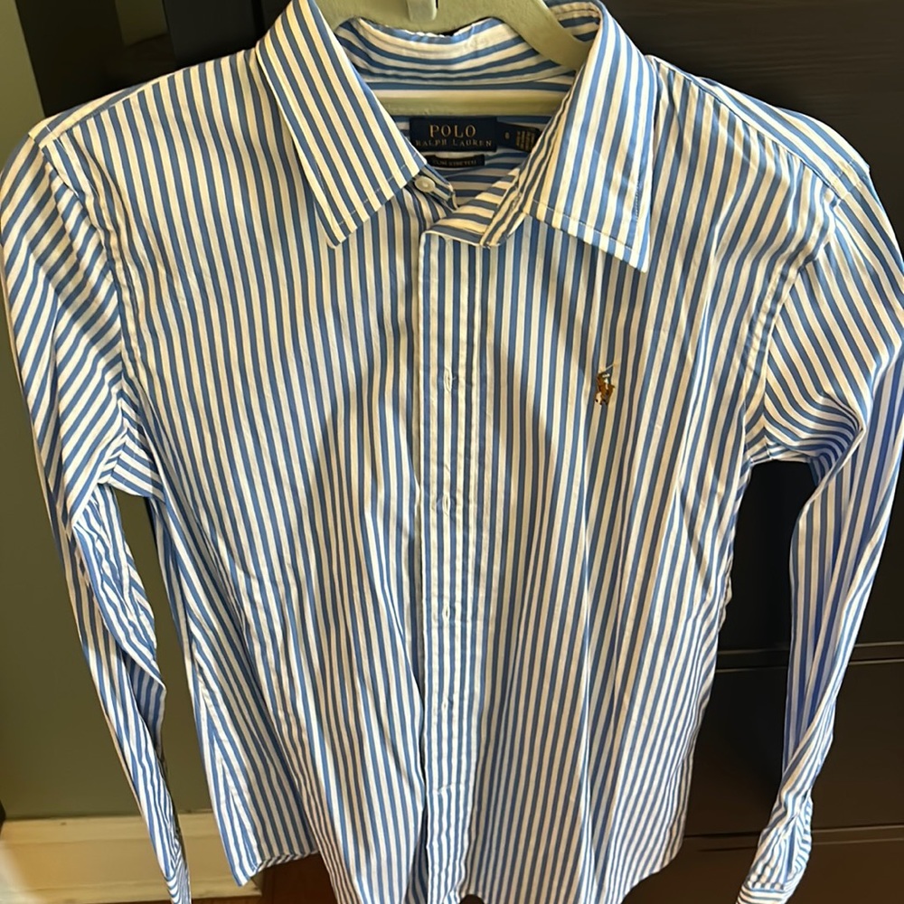 NWOT. Polo white, and blue button down.